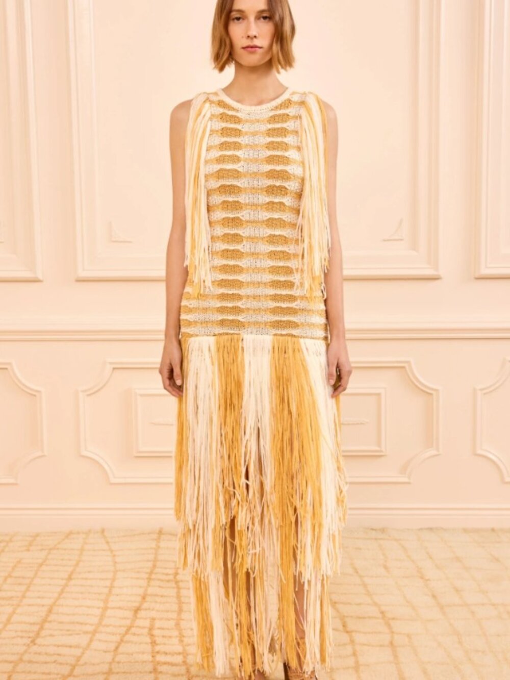 NWT ULLA JOHNSON Silvia Striped Fringe Knit Maxi Dress in Beach S $990 - Picture 7 of 9